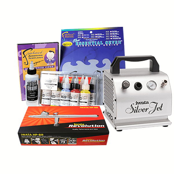 Iwata Revolution CR Airbrushing System with Silver Jet Air Compressor
